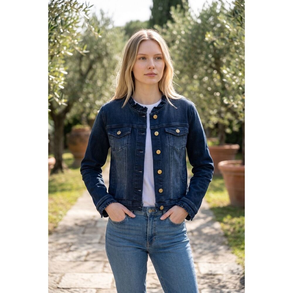 NWTâDraper James RSVP Ruffle Trim Dark Denim Jacket Size XL
